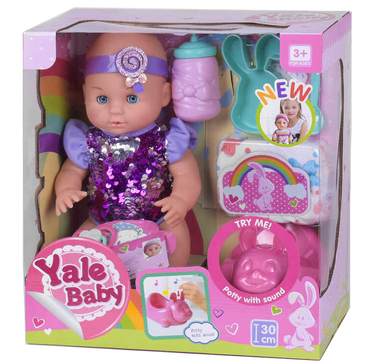 Пупс з аксесуарами «Yale Baby» їсть, ходить в туалет, музичний горщик, з аксесуарами 30 см (YL1981G)