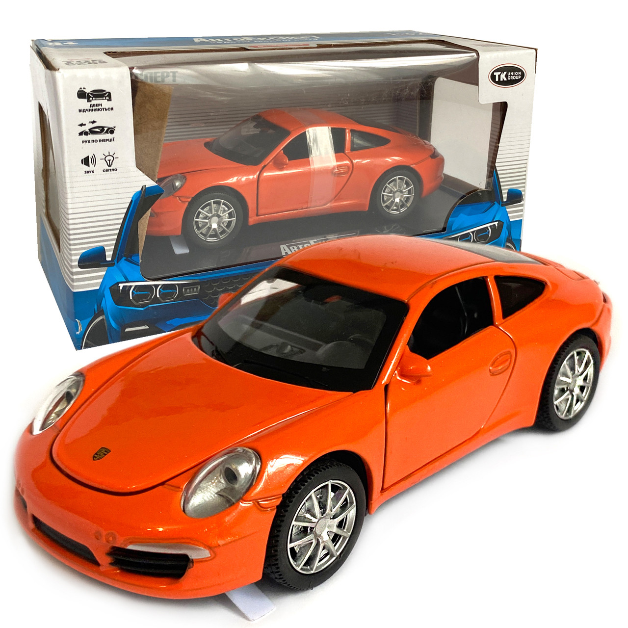 Машинка іграшкова Porsche Carrere 911 S «АвтоЕксперт» Порше каррере 911 s, метал, орандж., підсвітка фар, звук, інерція, відкр., фото 1