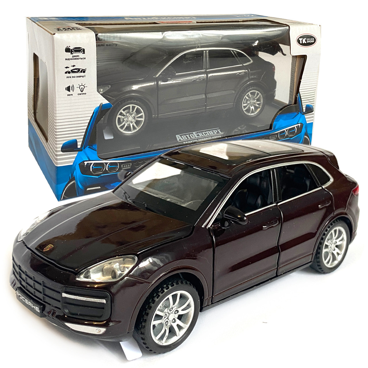 Машинка іграшкова Porsche Cayenne «АвтоЕксперт» Порше каєн, метал, коричнева, підсвітка фар, звук, інерція, відкр. двері, капот,