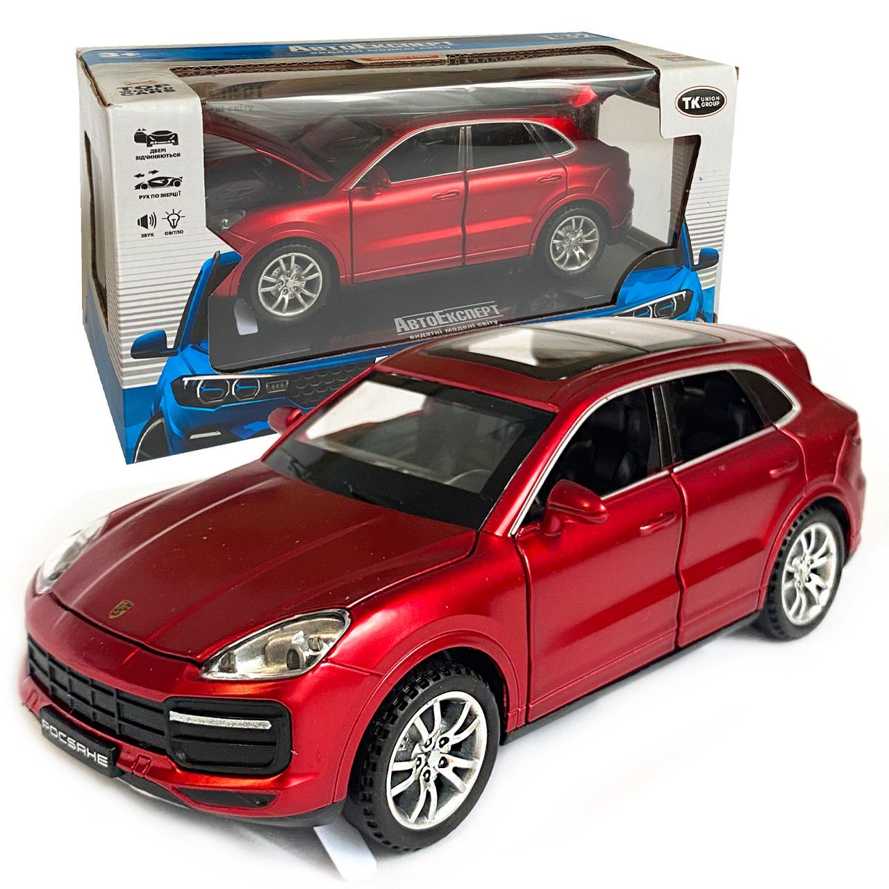 Машинка іграшкова Porsche Cayenne «АвтоЕксперт» Порше каєн, метал, червона, підсвітка фар, звук, інерція, відкр. двері, капот,