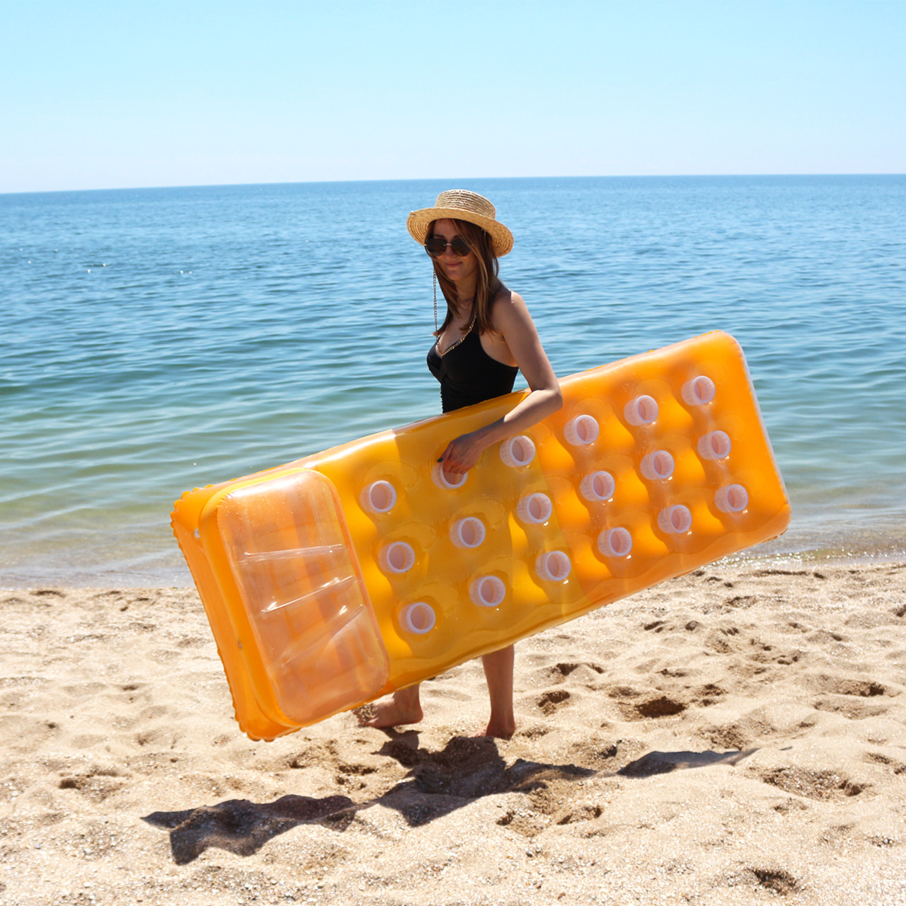 Надувний матрац Стакан Intex Помаранчевий з підголовником 58890, фото 1