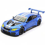 Дитяча машинка іграшкова Автопром «BMW M6 GT3» метал, 20 см, світло, звук, двері відчиняються, синя (68255B), фото 6