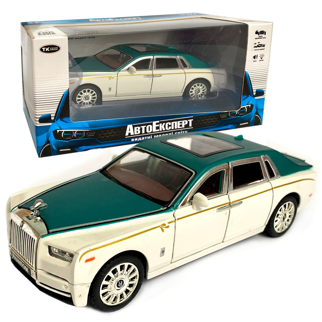 Дитяча машинка металева Автоексперт Rolls-royce phantom sky, Ролс ройс білий, звук, відкр двері, баг, капот, 15*7*4 (DL-71488), фото 1
