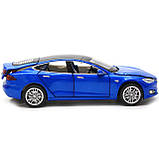 Машинка іграшкова Автопром Tesla метал, 14 см, синій, світло, звук, двері відчиняються (6614), фото 3