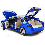 Машинка іграшкова Автопром Tesla метал, 14 см, синій, світло, звук, двері відчиняються (6614), фото 7
