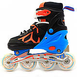 Дитячі ролики Scale Sports різнокольорові (розмір 35-38, метал, що світяться колеса ПУ) LF601AM, фото 2