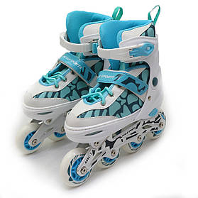 Дитячі ролики Scale Spots, біло-блакитні, розмір 35-38, метал, що світяться колеса ПУ, (LF601B-M)