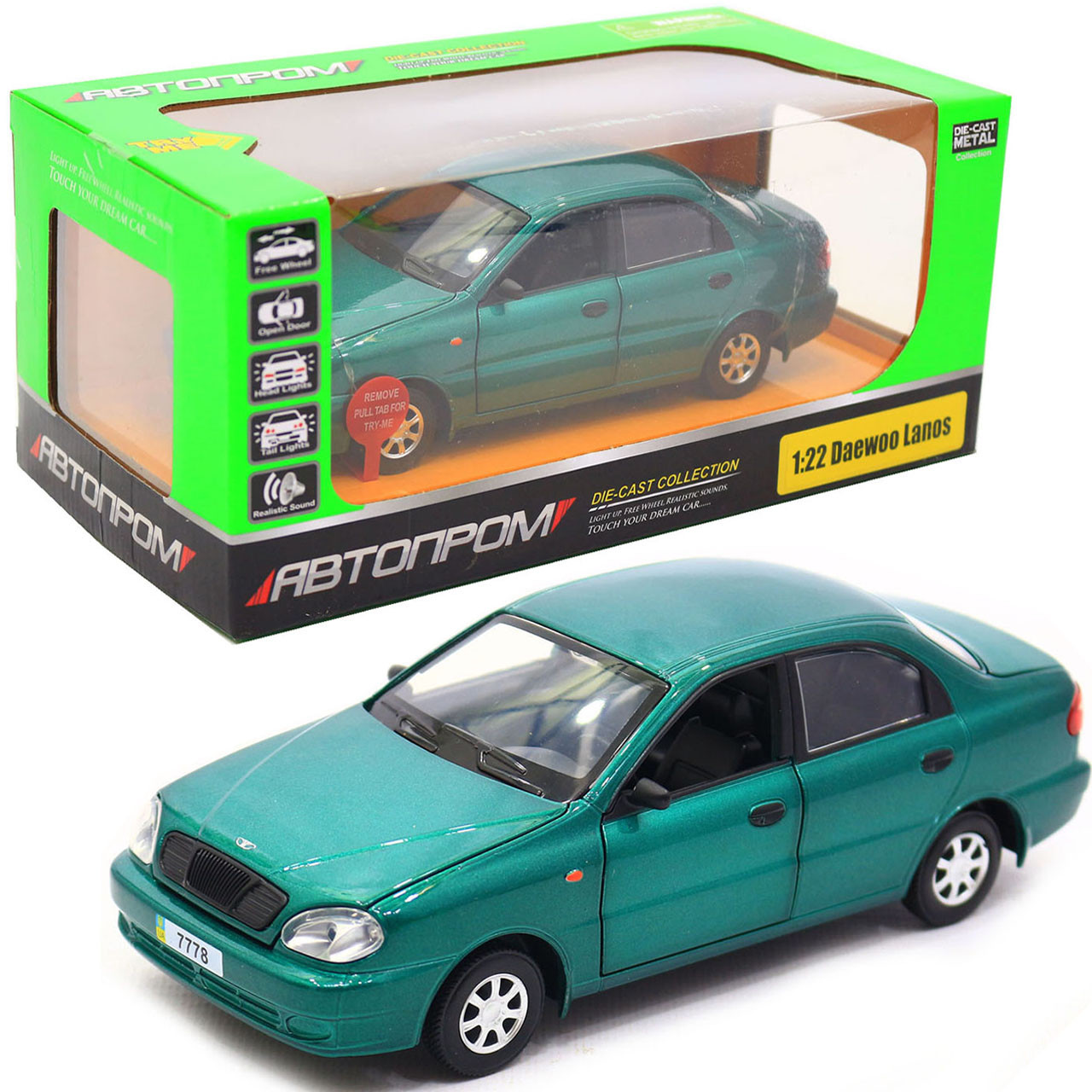 Машинка игровая автопром «Daewoo Lanos» Зелёный (свет, звук) 7778 - фото 1 - id-p1250753433