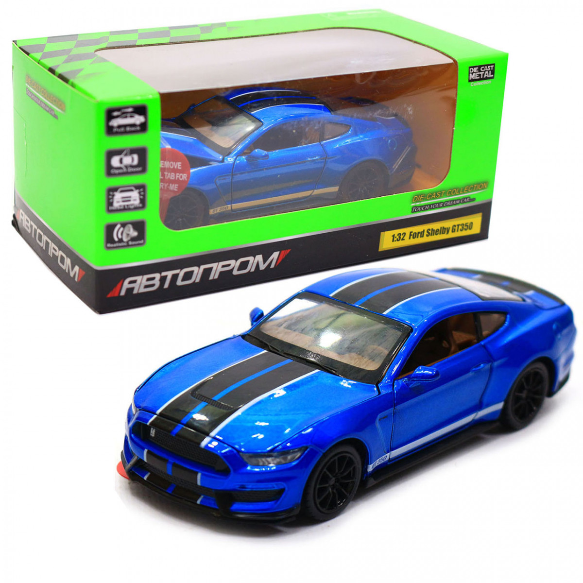 Машинка іграшкова Автопром «Ford Sheldy GT350» 14 см, світло, звук, синій (68441), фото 1