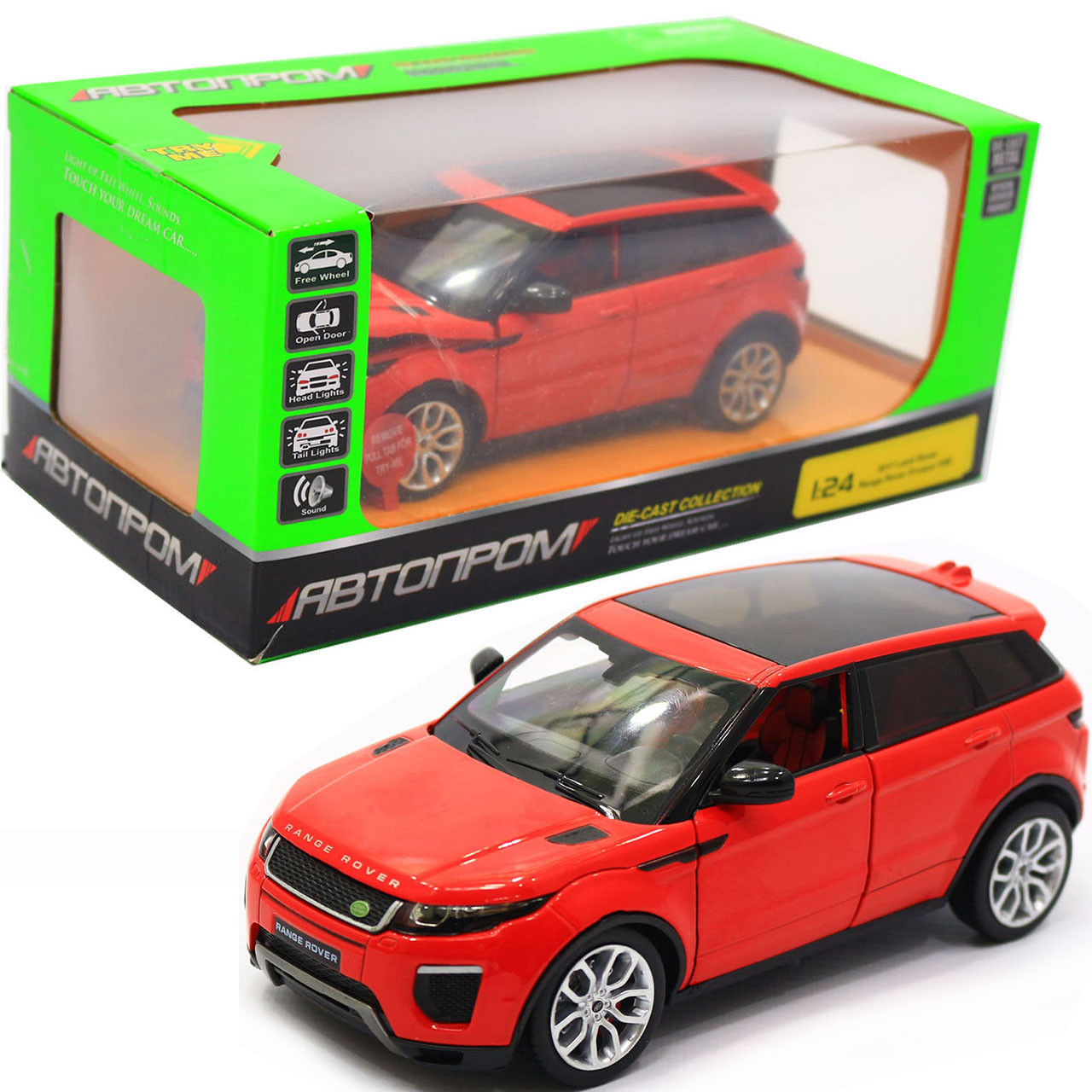 Машинка іграшкова Автопром «Range Rover» джип, метал, 17 см, червоний (світло, звук, двері відчиняються) 68258AR