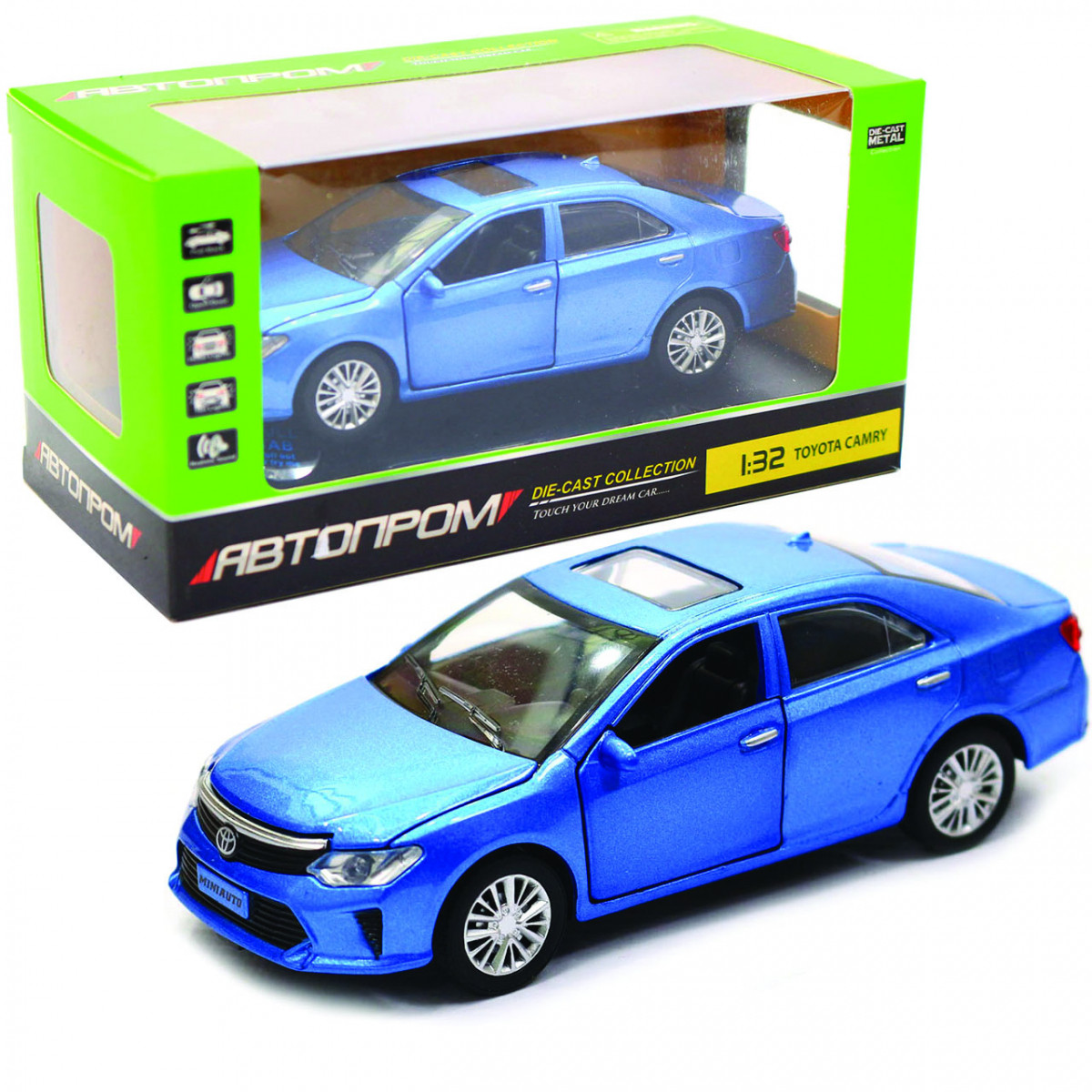 Машинка іграшкова Автопром «Toyota Camry» Тойота, синя, метал, 14 см, (світло, звук, двері відчиняються) 7814, фото 1