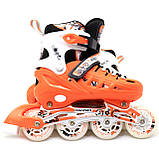 Ролики дитячі Scale Sports помаранчеві, розмір 35-38, метал, що світяться колеса ПУ (LF905M), фото 3