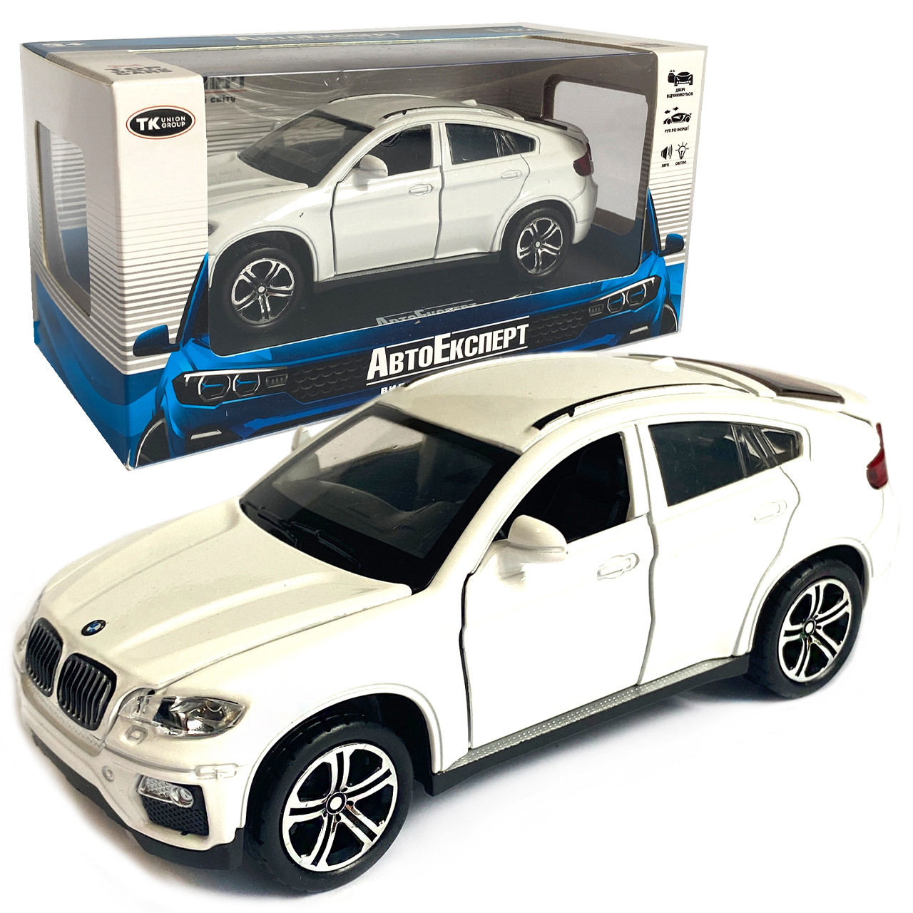 Іграшкова машинка металева BMW X6 АвтоЕксперт БМВ Х6 джип, білий, звук, світло, інерція, відкр. двері, капот, багажник, 15*6*5 см