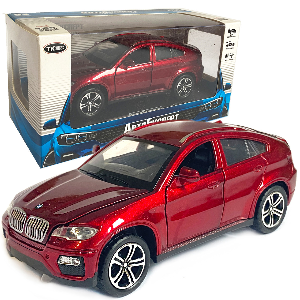 Іграшкова машинка металева BMW X6 АвтоЕксперт БМВ Х6 джип, червоний, звук, світло, інерція, відкр. двері, капот, багажник, 15*6*5
