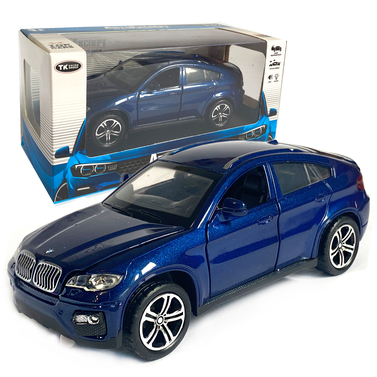 Іграшкова машинка металева BMW X6 АвтоЕксперт БМВ Х6 джип, синій, звук, світло, інерція, відкр. двері, капот, багажник, 15*6*5 см