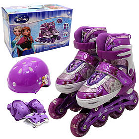 Ролики дитячі для дівчинки із захистом «Холодне серце» розмір 35-38, алюміній, що світяться колеса PU 1683966127