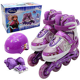 Ролики дитячі для дівчинки із захистом «Холодне серце» розмір 31-34, алюміній, що світяться колеса PU 730276094