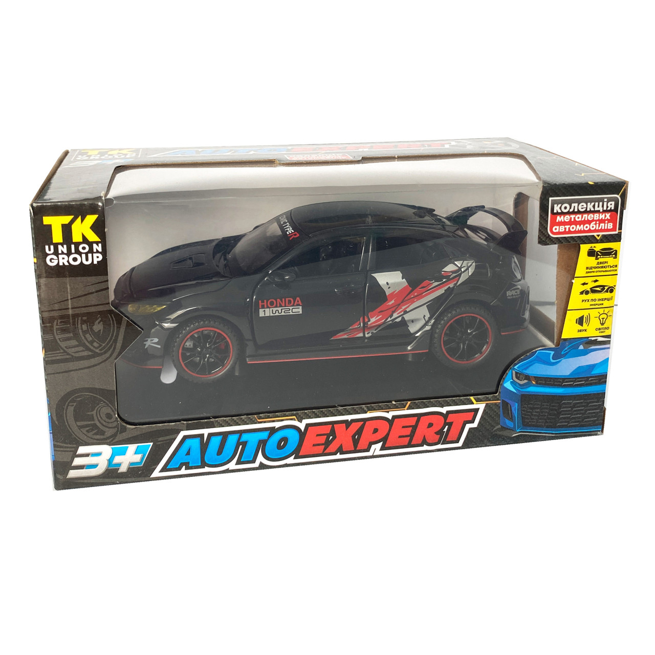 Іграшкова машинка металева Honda Civic Tupe R «АвтоЕксперт» Хонда Сівік чорний звук світло 16*5*6 см (33344), фото 1