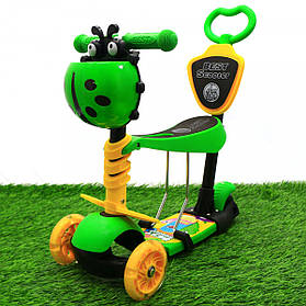 Самокат-беговел Дитячий транспорт з батьківською ручкою 5в1, який світиться (28465)