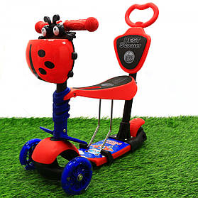 Самокат-беговел Дитячий транспорт з батьківською ручкою 5в1, який світиться (92059)