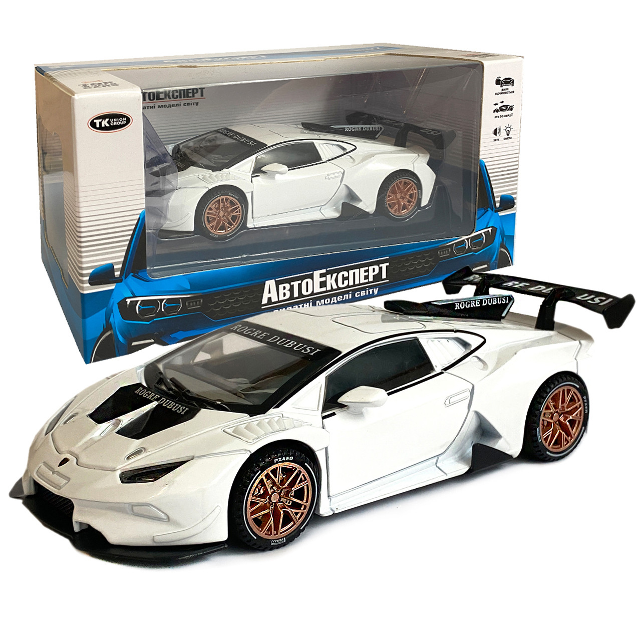 Іграшкова машинка металічна Lamborghini roger dubuis (Ламборгіні) АвтоЕксперт, біла, світло, звук, інерція, відкр двері, багажник,, фото 1
