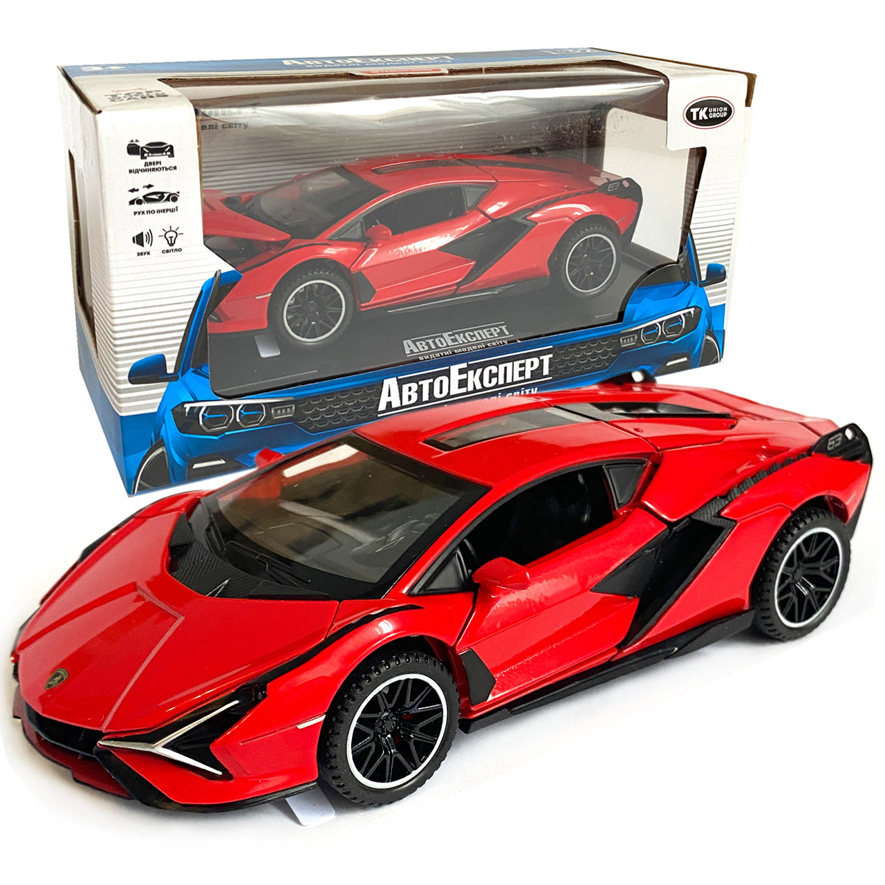 Іграшкова машинка металічна Lamborghini Sian (Ламборгіні сіан) "АвтоЕксперт", червона, світло, звук, інерція, відкр двері,
