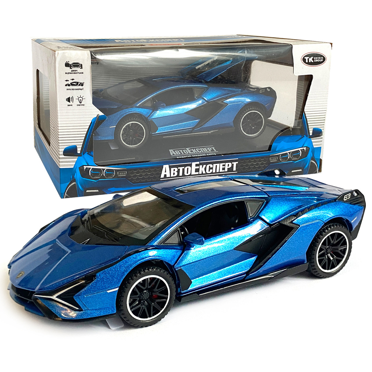 Іграшкова машинка металічна Lamborghini Sian (Ламборгіні сіан) "АвтоЕксперт", синя, світло, звук, інерція, відкр двері, багажник,, фото 1