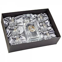 Набор водочной серии «КРОЛИК-23» графин, 6 рюмок с овалами, платина, серебро, золото, хрусталь