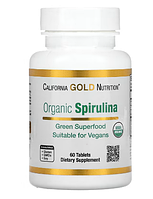 Органическая спирулина (Organic Spirulina) California Gold Nutrition 500 мг 60 таблеток