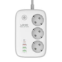 Мережевий подовжувач фільтр Ldnio SEW3452 Wi-Fi 3*AC220V 3*USB 1*Type-C 2 м 2500 W White