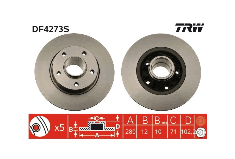 Гальмівний диск задній без підшипника Renault Trafic II 01- TRW DF4273S