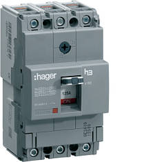 Автоматичний вимикач Hager, 125А, 3п, 18kA, Тфікс./Мфікс, HDA125L, фото 1