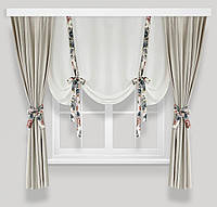 Нежные шторы с римкой -тюлем для кухни, короткая двойная занавеска для карниза 1,5-2м