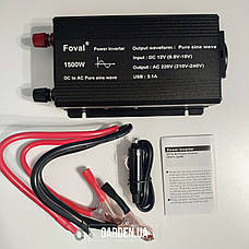 Інвертор перетворювач напруги Foval 1500W DC 12V в AC 220V чиста синусоїда LED екран, фото 2