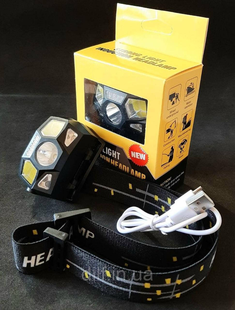 Ліхтар налобний Strong Light Induction Headlamp на акумуляторі заряд USB