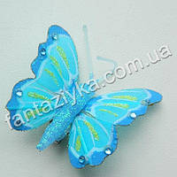 Бабочка маленькая 4,5см со стразами, голубая