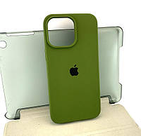 Чехол на iPhone 14 Pro Max накладка бампер Silicone Case Full зеленый с микрофиброй