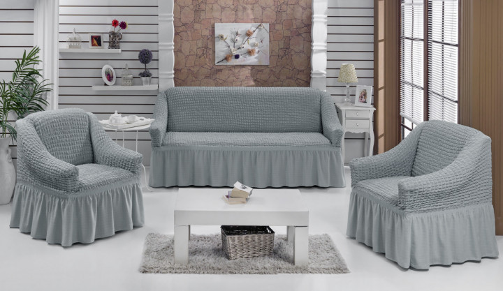 Чехол натяжной диван накидка для мягкой мебели с юбкой съемный какао Home Collection Evibu Турция, фото 1