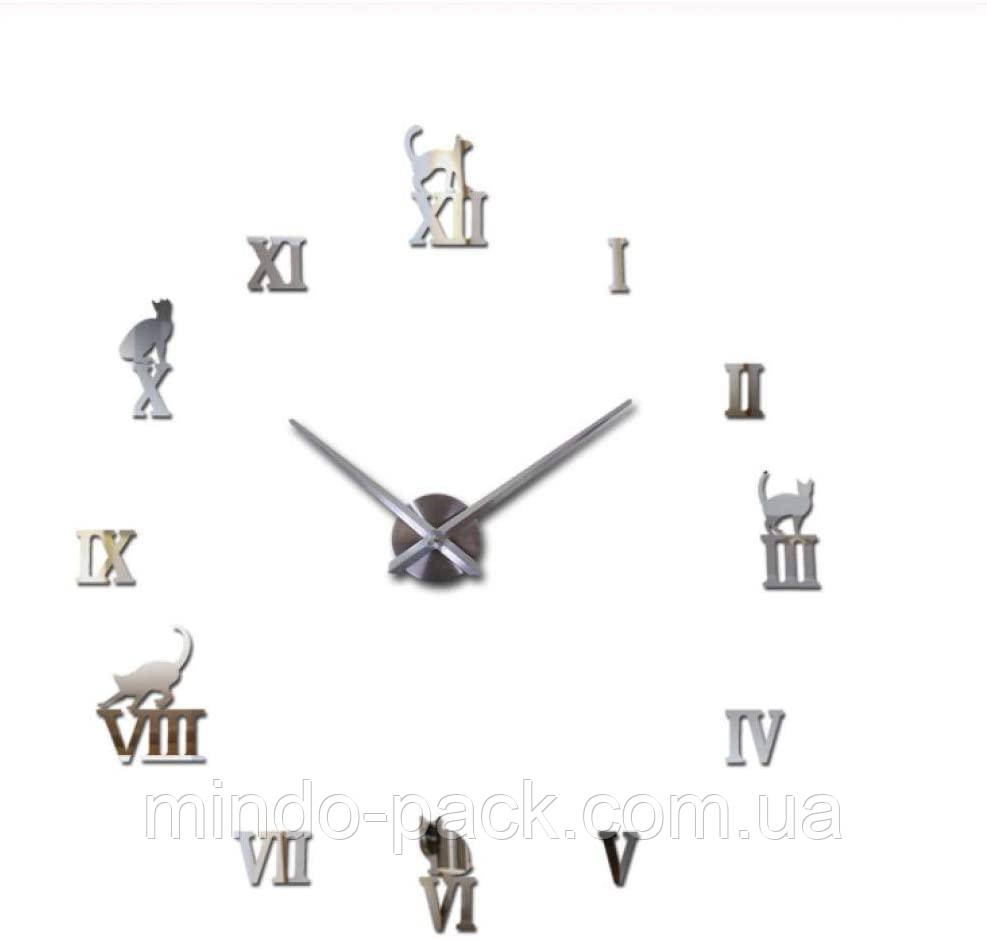 Декоративний 3D годинник Silver cat (D=1м)