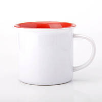 Чашка сублимационная белая эмалированная цветная внутри (красный)