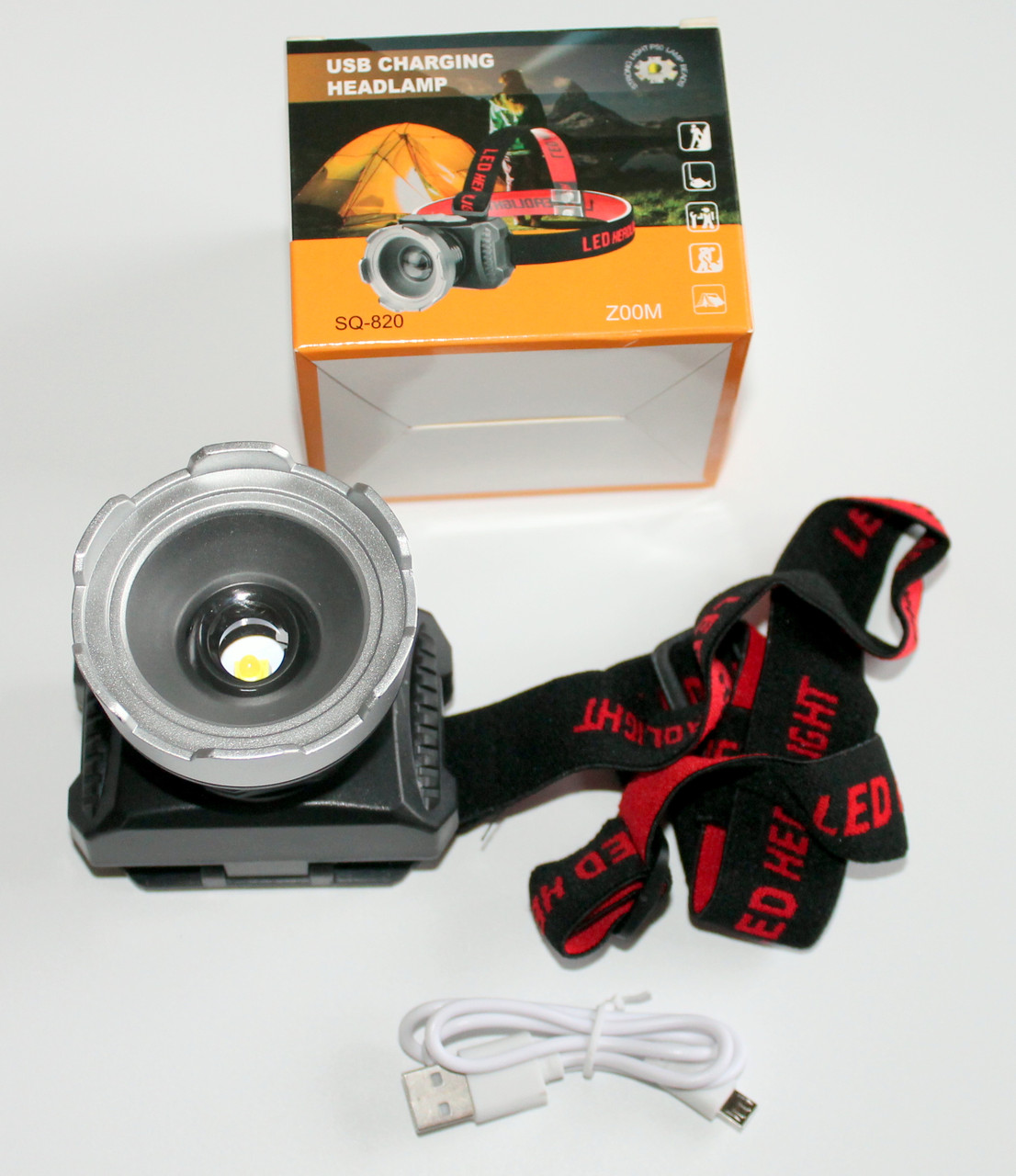 Акумуляторний ліхтарик налобний SQ-820 zoom usb фонарик