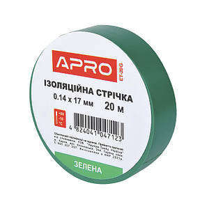 Ізоляційна стрічка зелена 0.14х17мм 20 м (пачка, красно 10 шт.) APRO ET-20G1
