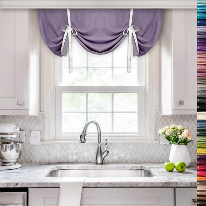 Коротка щільна занавіска для кухні/ванної в римському стилі з бантиками 100х80 см, фіолетова шторка