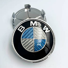 Ковпачки (заглушки) в литі диски BMW (БМВ) 68 мм Синий Карбон (Справжнє вуглецеве волокно)