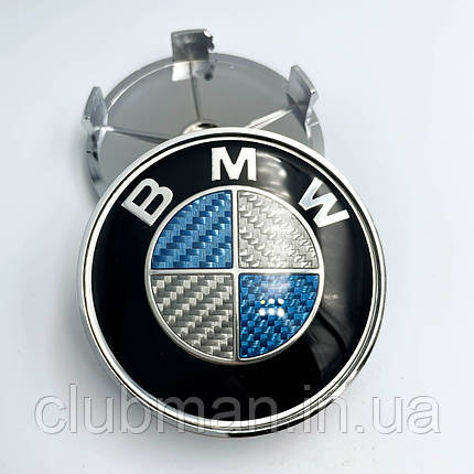 Ковпачки (заглушки) в литі диски BMW (БМВ) 68 мм Синий Карбон (Справжнє вуглецеве волокно), фото 1