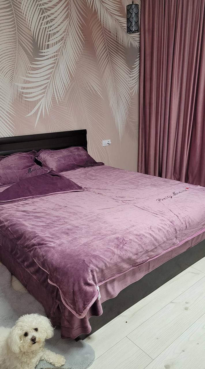 Велюрова постільна білизна Моніка з простинею на резинці Євро Фіолетовий