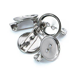 Основа для брошки шпилька з круглою платформою 2 отвори 15х13 мм Платина 10 шт.