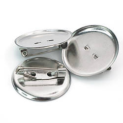 Основа для брошки шпилька з круглою платформою 2 отвори 24 мм Платина 10 шт.