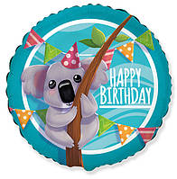 Шар фольгированный круглый "Happy Birthday" коала (Flexmetal)