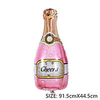 Фольгированный фигурный шар "Бутылка Cheers" розовая " Размер:85см*44см.